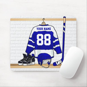 Personalised Blue and White Ice Hockey Jersey Mouse Mat