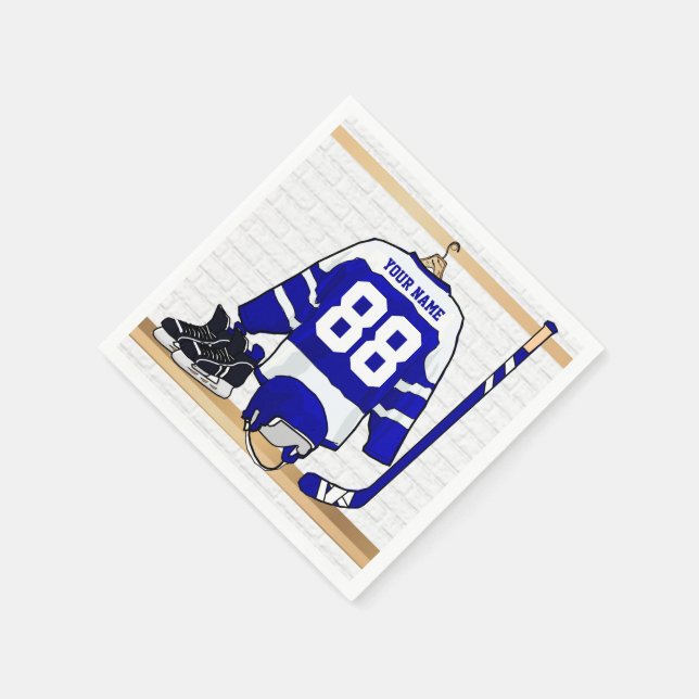 Personalised Blue and White Ice Hockey Jersey Napkin (Corner)