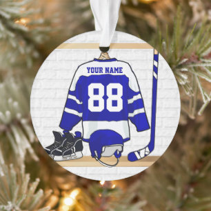 Personalised Blue and White Ice Hockey Jersey Ornament