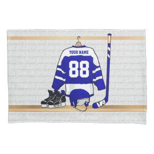 Personalised Blue and White Ice Hockey Jersey Pillowcase