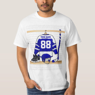 Personalised Blue and White Ice Hockey Jersey T-Shirt