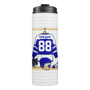 Personalised blue and White Ice Hockey Jersey Thermal Tumbler