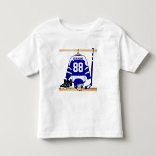 Personalised Blue and White Ice Hockey Jersey Toddler T-Shirt