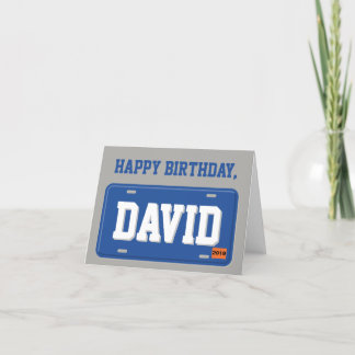 Personalised Blue and White License Plate Birthday Card