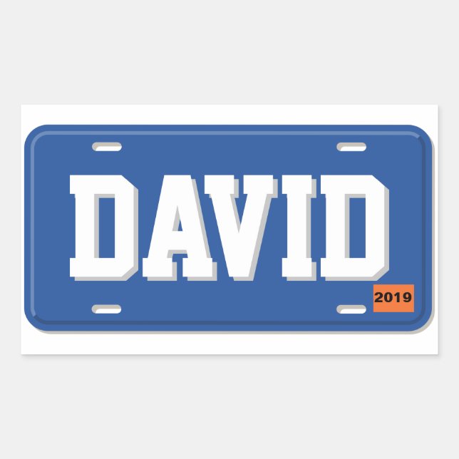 Personalised Blue and White License Plate Rectangular Sticker (Front)