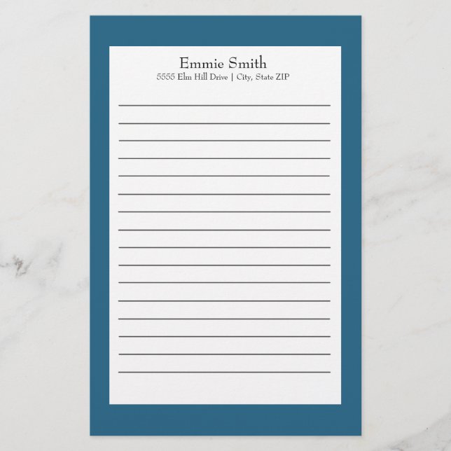 Personalised Blue and White Lined Stationery (Front)