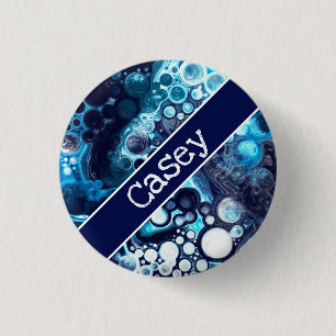 Personalised Blue and White Marble Fluid Art    3 Cm Round Badge