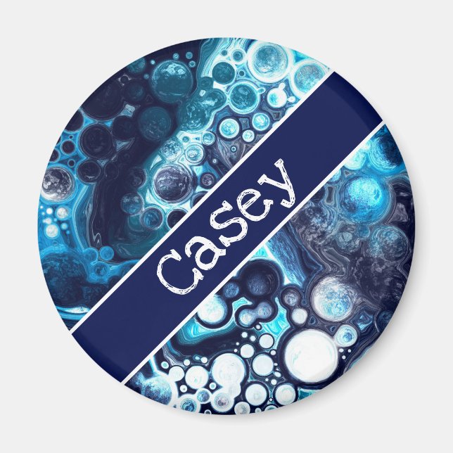 Personalised Blue and White Marble Fluid Art    Magnet (Front)