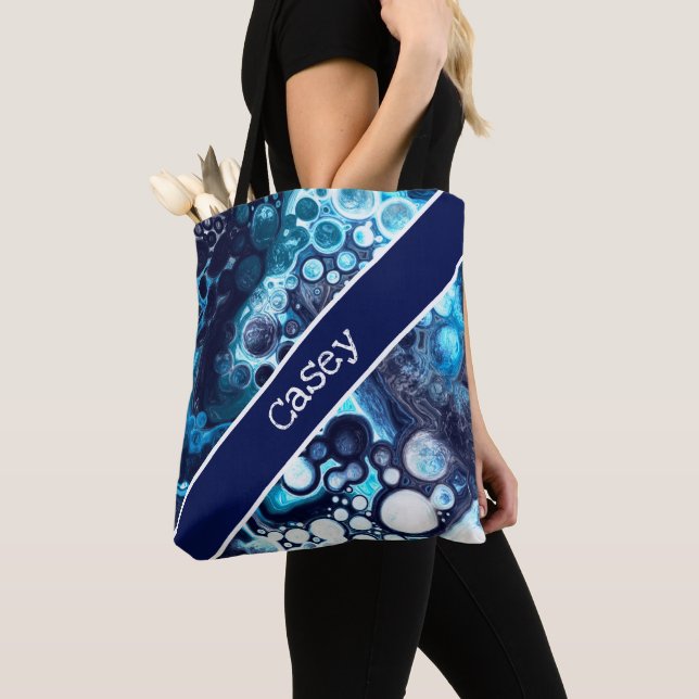 Personalised Blue and White Marble Fluid Art    Tote Bag (Close Up)