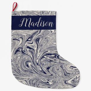 Personalised Blue and White Marble Large Christmas Stocking