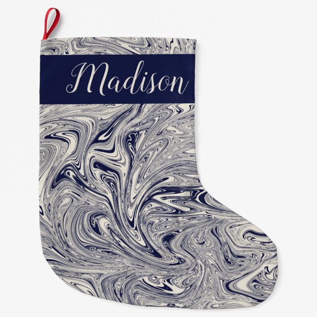 Personalised Blue and White Marble Large Christmas Stocking (Front)