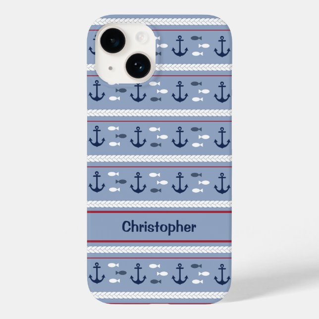Personalised Blue and White Nautical Anchors Case-Mate iPhone Case (Back)