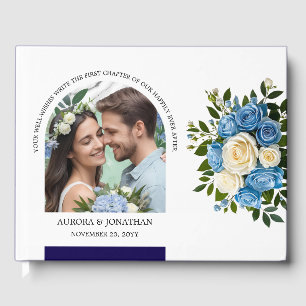 Personalised Blue and White Rose Guest Book