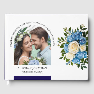 Personalised Blue and White Rose  Guest Book