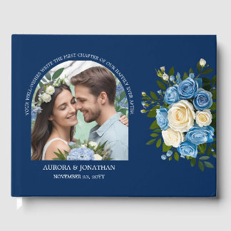 Personalised Blue and White Rose Guest Book