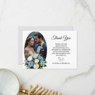 Personalised Blue and White Rose Thank You Card