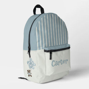 Personalised blue and white striped bear printed backpack