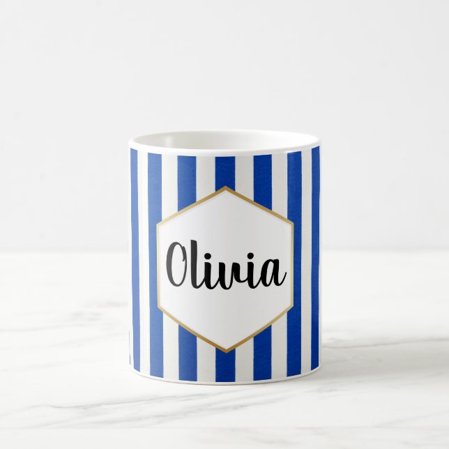Personalised Blue and White Striped Coffee Mug (Center)