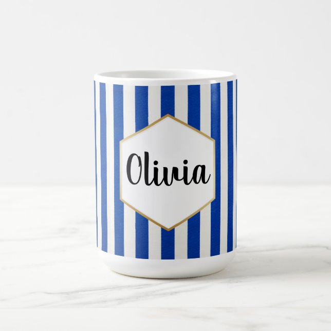 Personalised Blue and White Striped Coffee Mug (Center)