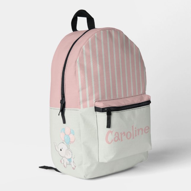 Personalised blue and white striped printed backpack (Back Corner Left)