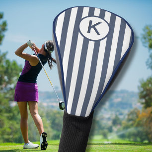 Personalised Blue and White Stripes Monogram Golf Head Cover