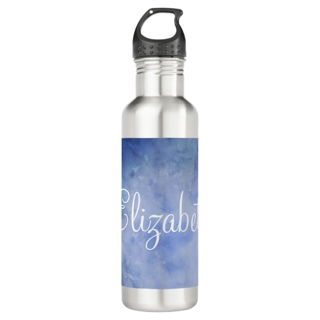 Personalised Blue and White Watercolor 710 Ml Water Bottle (Front)