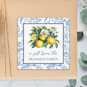 Personalised Blue and White Watercolor Lemons Enclosure Card