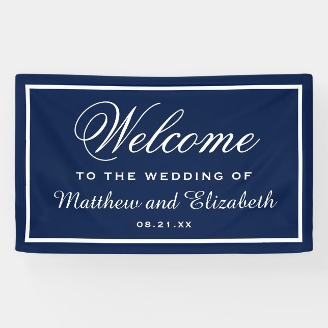 Personalised Blue and White Wedding Welcome Banner (Horizontal)