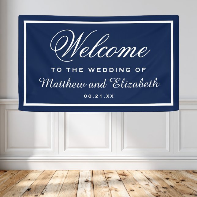 Personalised Blue and White Wedding Welcome Banner (Creator Uploaded)