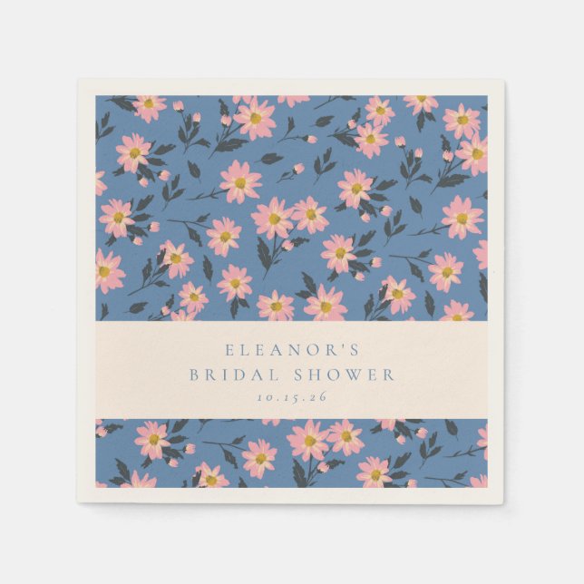 Personalised Blue and Yellow Florals Spring Garden Napkin (Front)