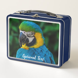 Personalised Blue and Yellow Macaw Parrot Metal Lunch Box