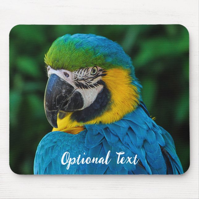 Personalised Blue and Yellow Macaw Parrot Mouse Mat (Front)