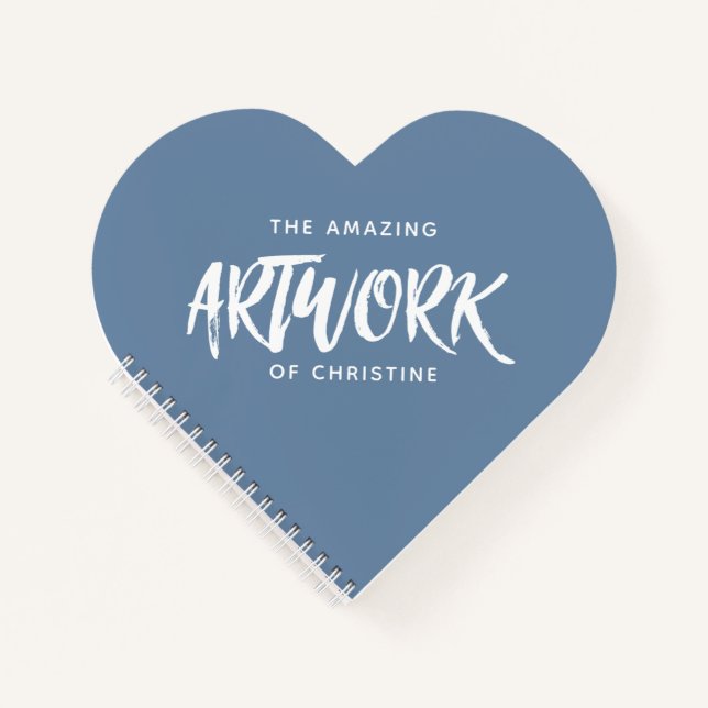 Personalised Blue Artist Heart Sketchbook Notebook (Front)