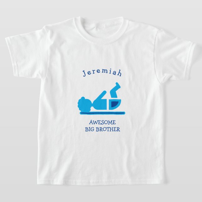 Personalised Blue Baby Afro AWESOME BIG BROTHER T-Shirt (Laydown)