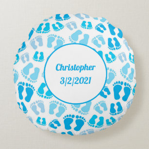 Personalised Blue Baby Boy Baby Feet Round Pillow
