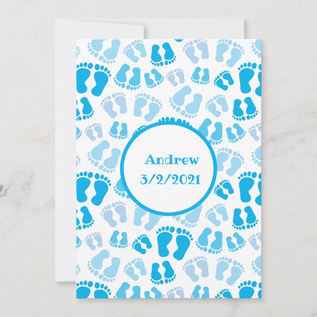 Personalised Blue Baby Boy Baby Feet Thank You Card (Front)