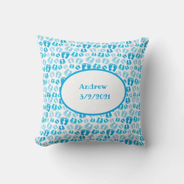 Personalised Blue Baby Boy Baby Shower Nursery  Cushion (Front)