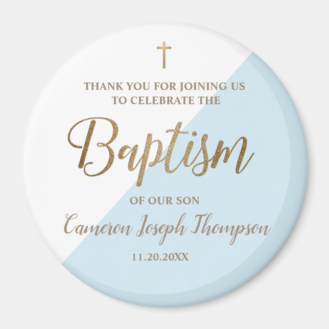 Personalised blue Baby boy baptism thank you  Magnet (Front)