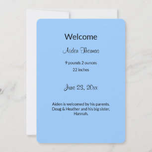 Personalised Blue Baby Boy Birth Announcement