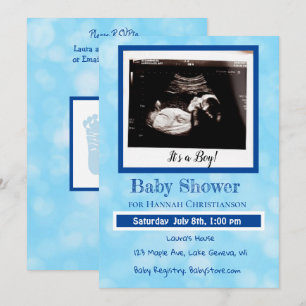 Personalised Blue Baby Boy Ultrasound Baby Shower Invitation