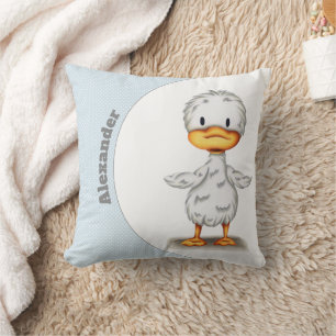 Personalised Blue Baby Duck Nursery Cushion