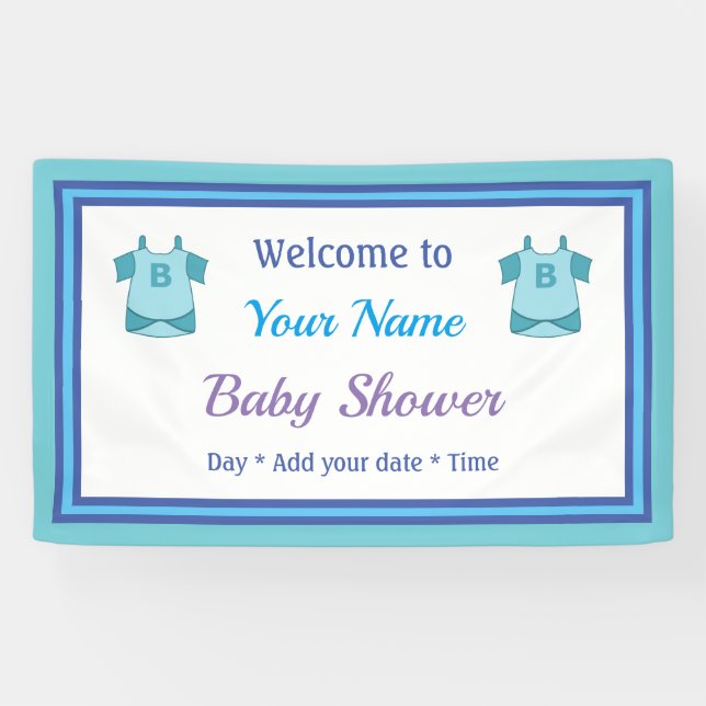 Personalised Blue Baby Shower Banner (Horizontal)
