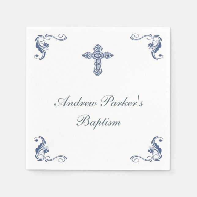 Personalised Blue Baptism/Baby Shower Napkins (Front)