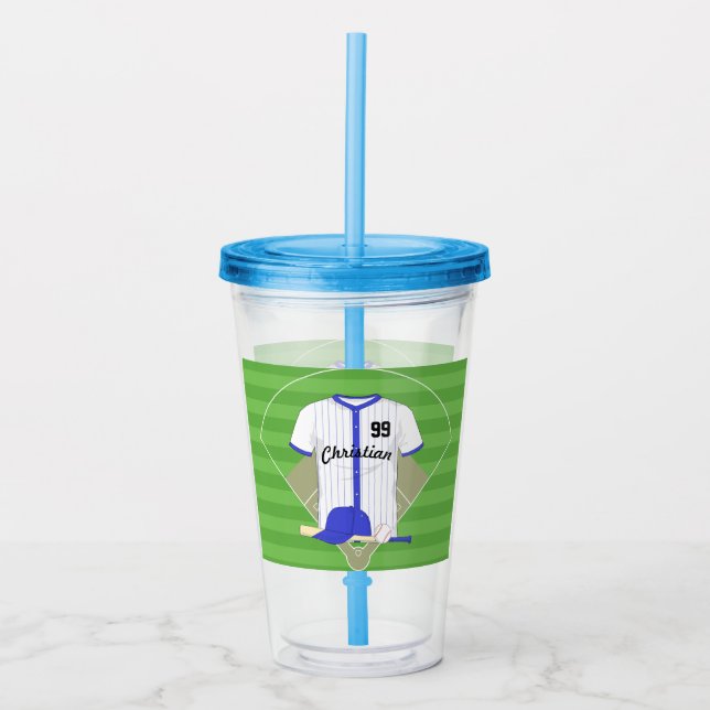 Personalised blue baseball acrylic tumbler (Front)