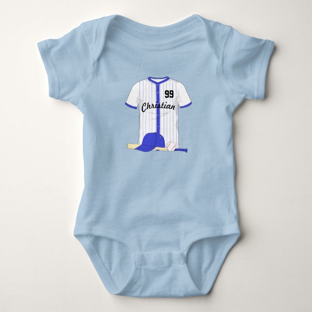 Personalised blue baseball baby bodysuit (Front)