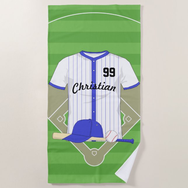Personalised blue baseball beach towel (Front)