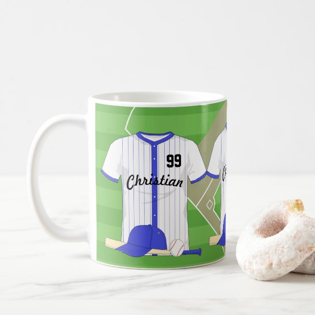 Personalised blue baseball coffee mug (With Donut)