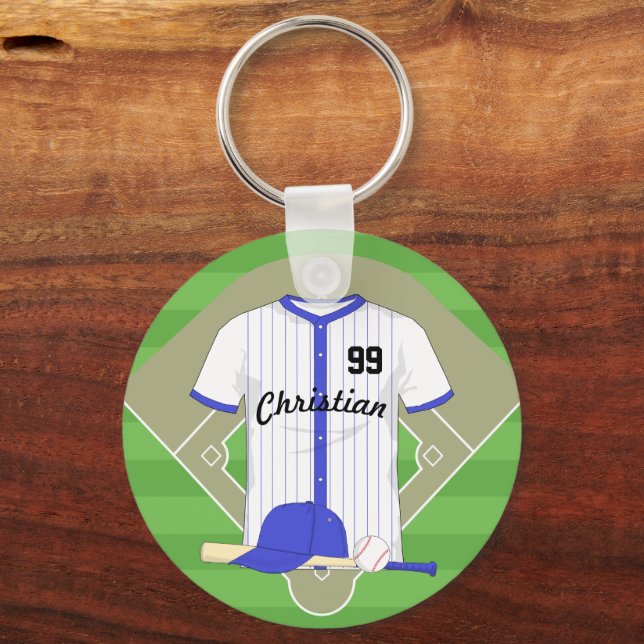 Personalised blue baseball key ring (Front)