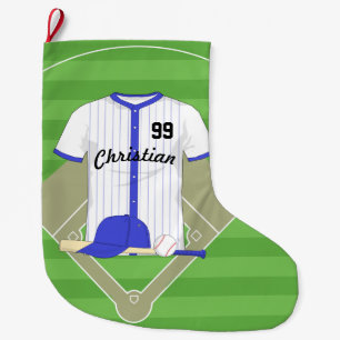 Personalised blue baseball large christmas stocking