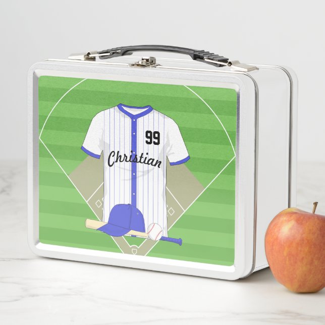 Personalised blue baseball metal lunch box (In Situ)
